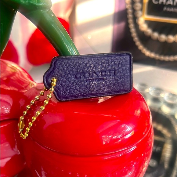 Coach Dark Purple Leather Keychain with Gold Chain - Picture 3 of 5